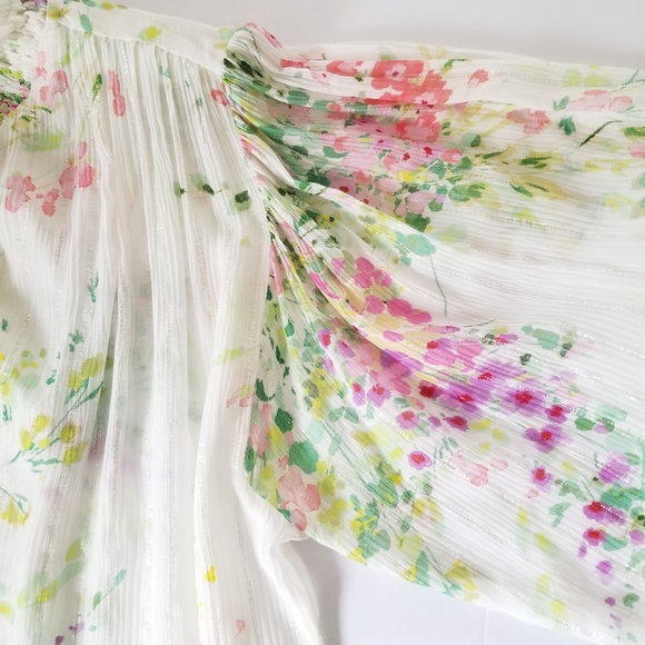 Sabina Musayev Floral Puff Sleeve Tie Top Size S White Multicolor - Picture 9 of 11